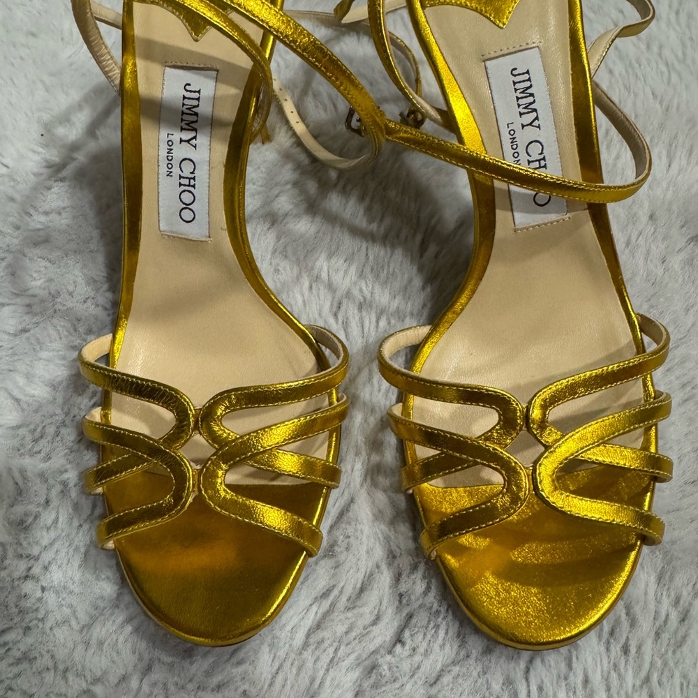 Jimmy Choo Metallic Gold Strappy Heels
